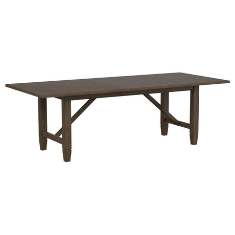 Matisse Rectangular Wood Dining Table – Dark Brown Finish, Modern Farmhouse Design with Recessed Apron, Diagonal Braces & 18-Inch Leaf Extension