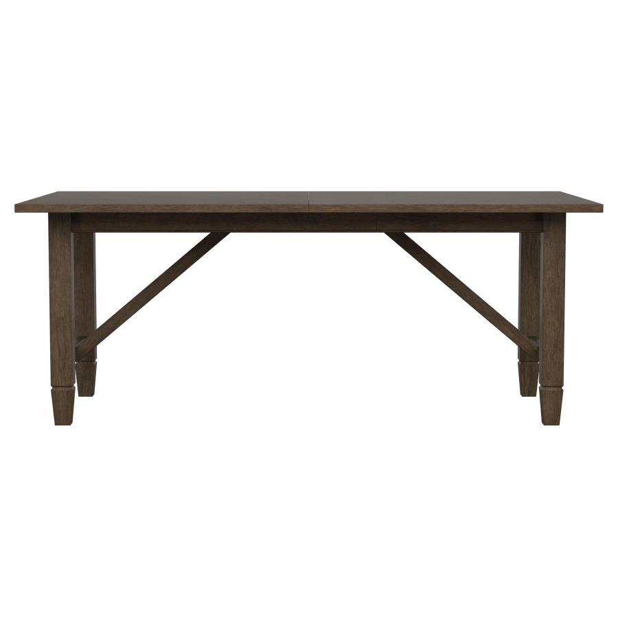 Matisse Rectangular Wood Dining Table – Dark Brown Finish, Modern Farmhouse Design with Recessed Apron, Diagonal Braces & 18-Inch Leaf Extension
