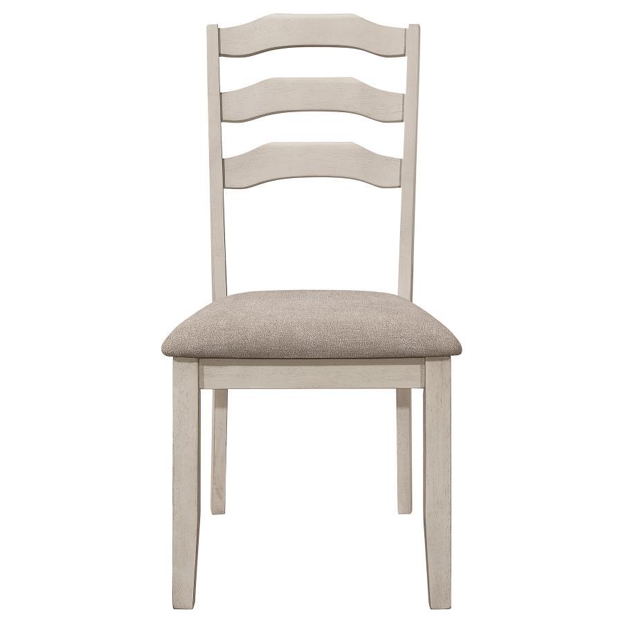 Ronnie Wood Dining Side Chairs – Rustic Cream Set of 2, Modern Farmhouse & Coastal Cottage Ladder Back with Upholstered Seat for Comfort