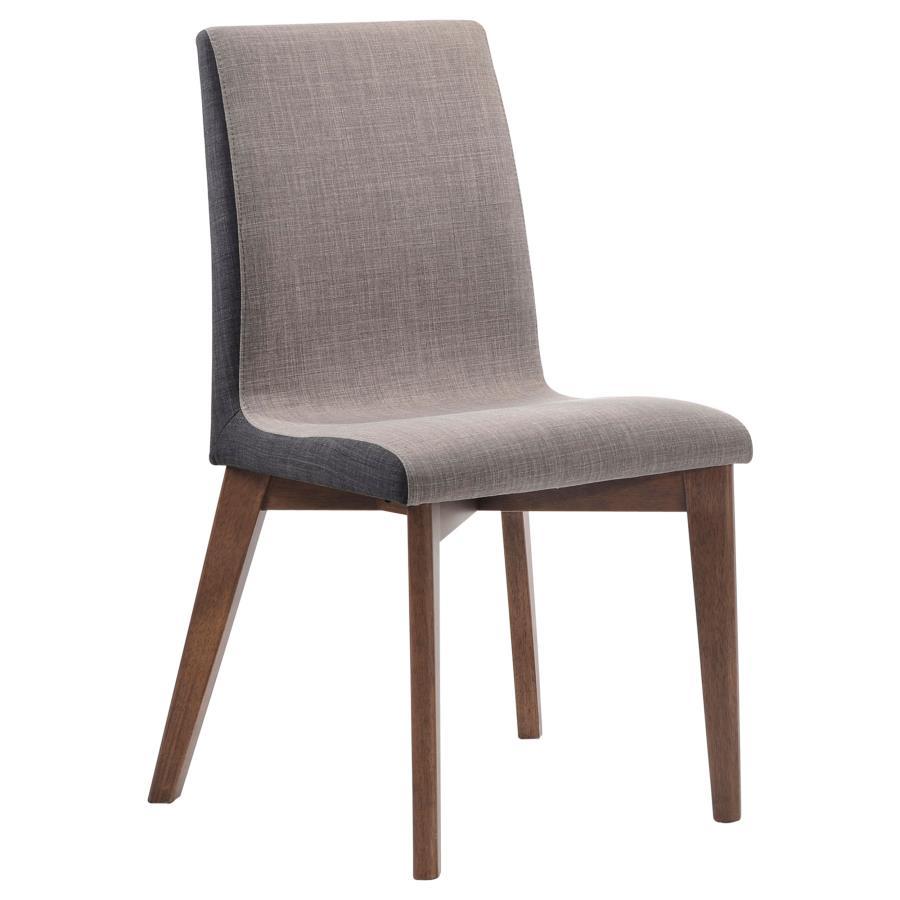 Redbridge Upholstered Dining Side Chairs (Set of 2) – Natural Walnut Legs, Grey Fabric, Sleek Curves, Transitional Mid-Century Design