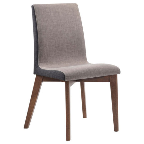 Redbridge Upholstered Dining Side Chairs (Set of 2) – Natural Walnut Legs, Grey Fabric, Sleek Curves, Transitional Mid-Century Design