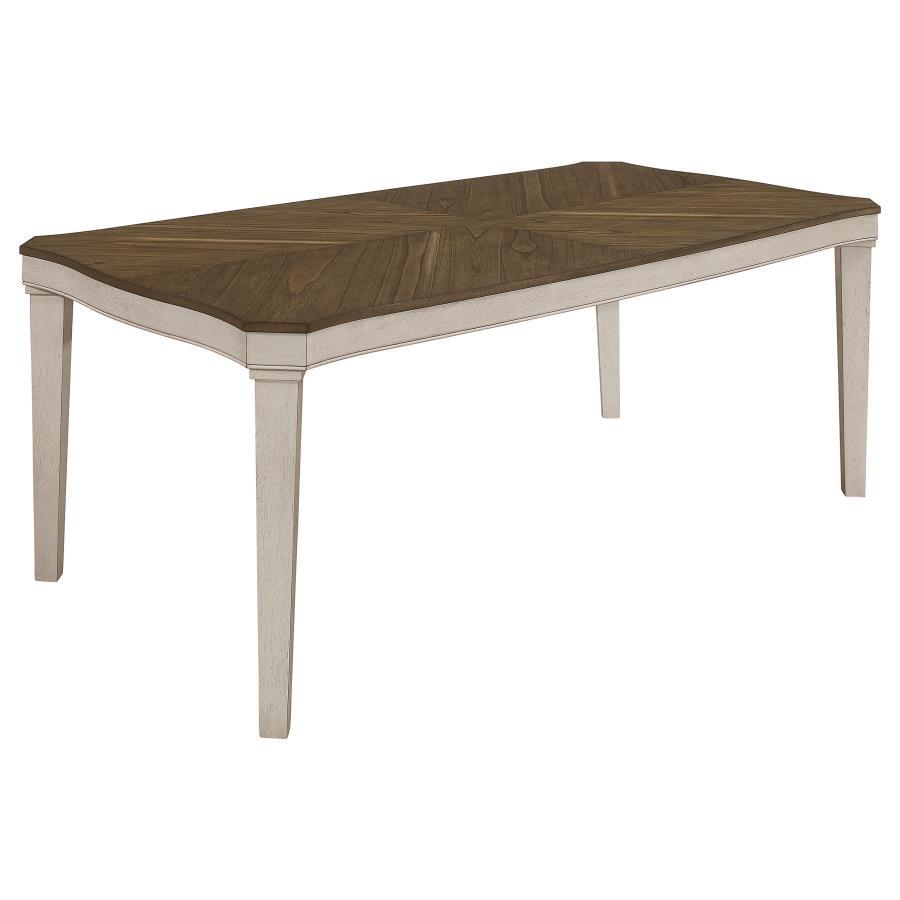 Ronnie Rectangular Wood Dining Table – Rustic Cream Modern Farmhouse Style with Starburst Mindi Veneer Top and Sturdy Asian Hardwood Legs