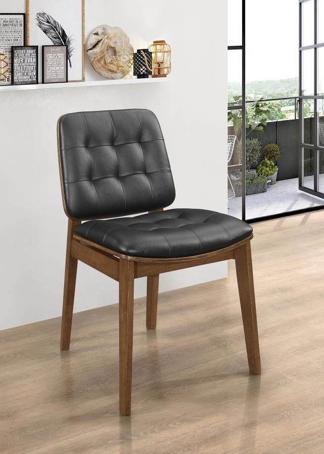 Redbridge Upholstered Dining Side Chairs (Set of 2) - Walnut Finish, Black Leatherette Cushions, Sturdy Asian Hardwood Frame, Modern Elegant Style