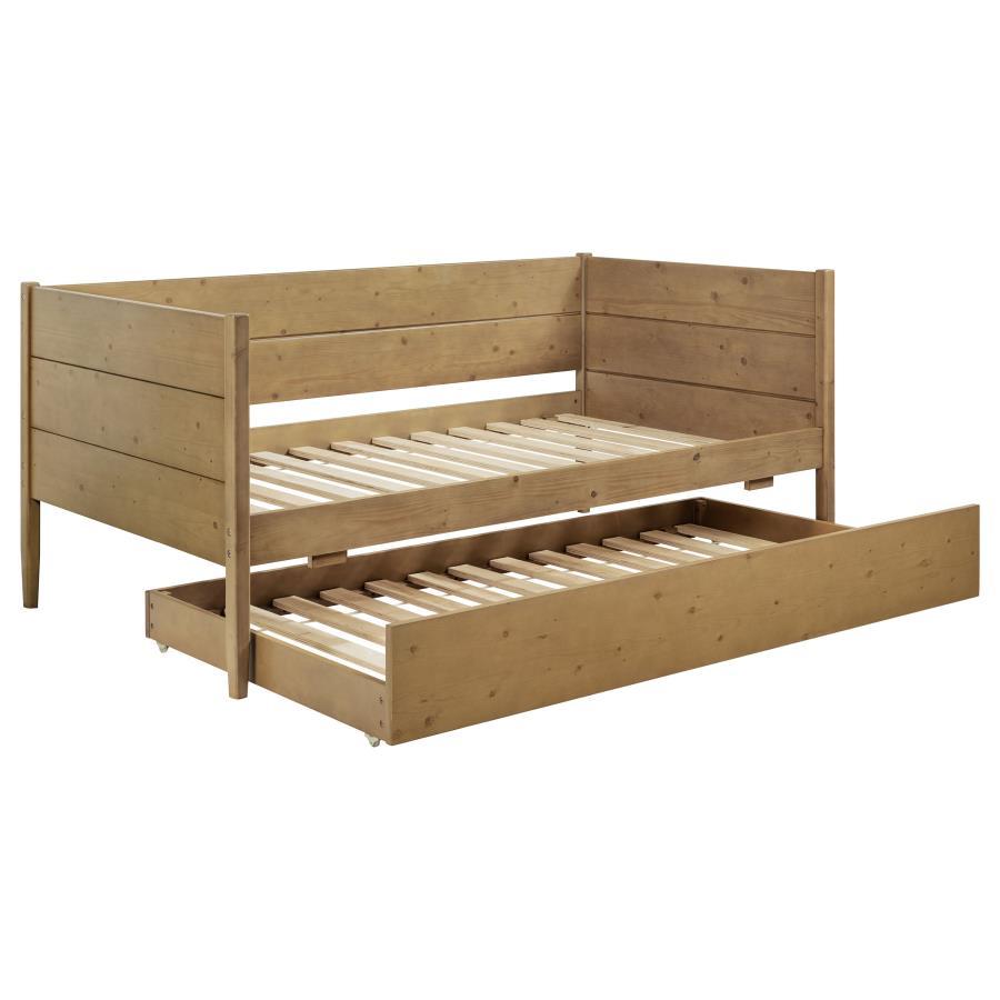 Calinda Wood Twin Daybed with Trundle – Natural Finish, Pine & MDF Construction, Rustic Transitional Design, Extra Sleeping Space, Guest Room Furniture