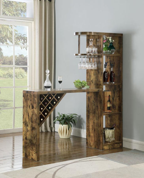 Belvedere 5-Shelf Home Bar Table Wine Storage – Rustic Nutmeg Finish with Diagonal Wine Rack, Open Shelves & Stylish Display for Entertaining