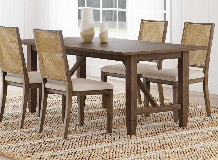 Matisse Rectangular Wood Dining Table – Dark Brown Finish, Modern Farmhouse Design with Recessed Apron, Diagonal Braces & 18-Inch Leaf Extension