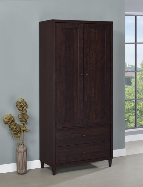 Wadeline 2 Door Tall Accent Storage Cabinet in Rustic Tobacco, Large Floor Cabinet with Drawers, Pantry or Living Room Organizer, Contemporary Rustic