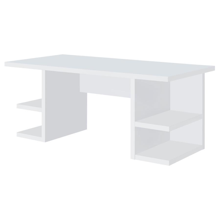 Alice – 4-Shelf Engineered Wood Writing Desk with White Finish, Built-In Storage Shelves, Compact Modern Workspace Design