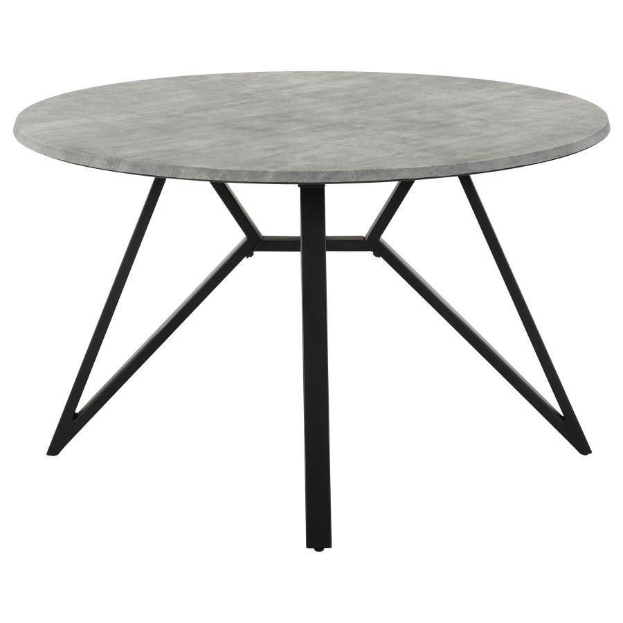 Neil Round Smart Top Dining Table – Industrial Modern Design, Concrete-Look Laminate, Gunmetal Finish, Butterfly Iron Base, Retro-Inspired Dining