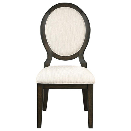 Twyla Oval Back Dining Side Chair Set of 2 in Dark Cocoa – Padded Cream Linen Upholstery with Neoclassical Oval Back and Elegant Wood Frame