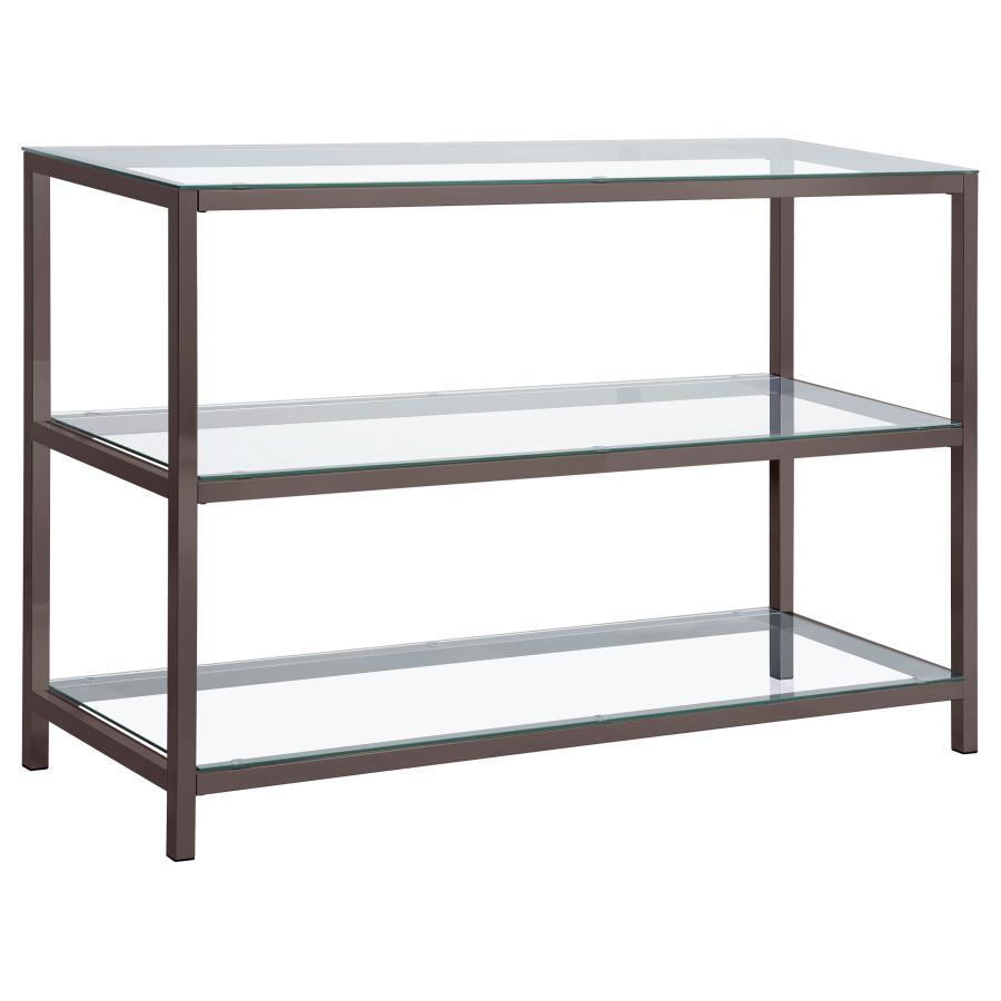 Trini 2-Shelf Glass Top Entryway Console Table - Black Nickel Frame, Tempered Glass Surfaces, Spacious Storage for Modern Spaces