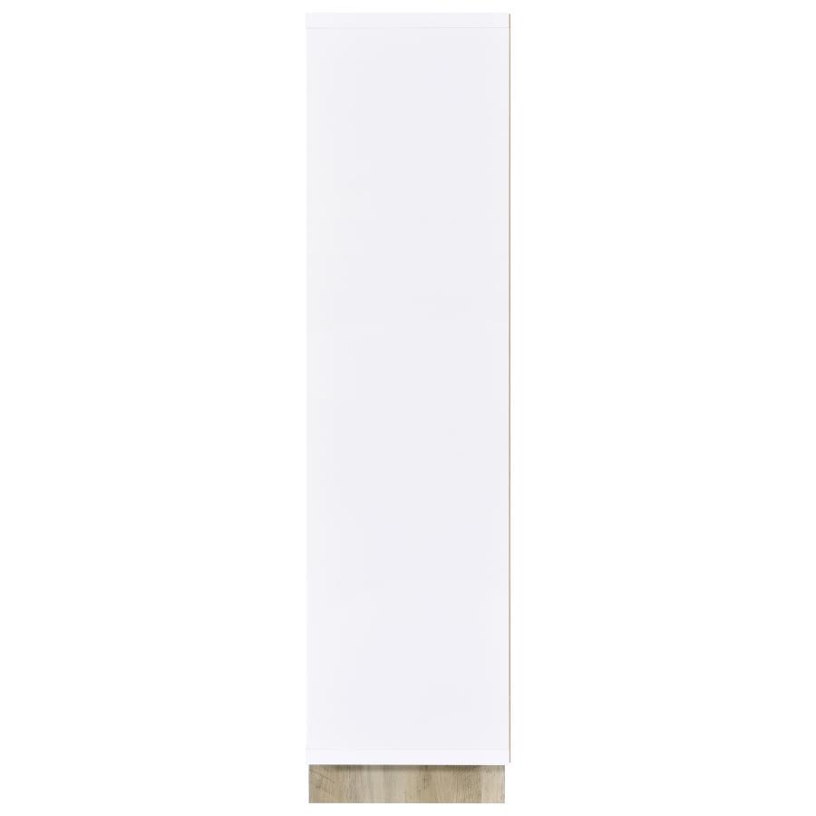 Dalton 6-Shelf Bookcase – White and Distressed Pine Asymmetric Decorative Bookshelf with Open Shelving, Arched Accents, and Stylish Storage for Home or Office