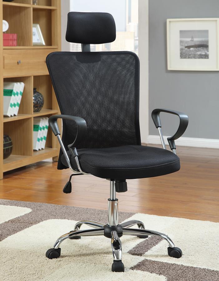 Stark Upholstered Adjustable Mesh Office Desk Chair – Breathable Black Mesh, Curved Armrests, Headrest, Swivel Base with Casters, Modern Ergonomic