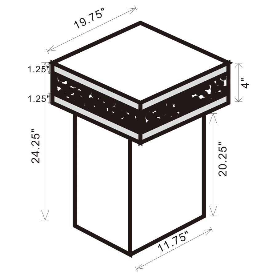 Elora Square Mirrored Accent Side Table – Silver Finish with Acrylic Crystal Detail, Modern Glam Pedestal Table for Living Room, Bedroom, or Entryway