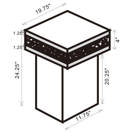 Elora Square Mirrored Accent Side Table – Silver Finish with Acrylic Crystal Detail, Modern Glam Pedestal Table for Living Room, Bedroom, or Entryway