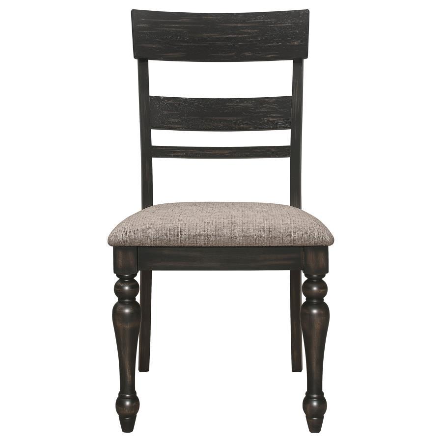Bridget Wood Dining Side Chair Set of 2 in Charcoal – Farmhouse Ladderback Design with Padded Seat & Turned Legs for Rustic Traditional Dining Rooms