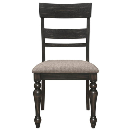 Bridget Wood Dining Side Chair Set of 2 in Charcoal – Farmhouse Ladderback Design with Padded Seat & Turned Legs for Rustic Traditional Dining Rooms