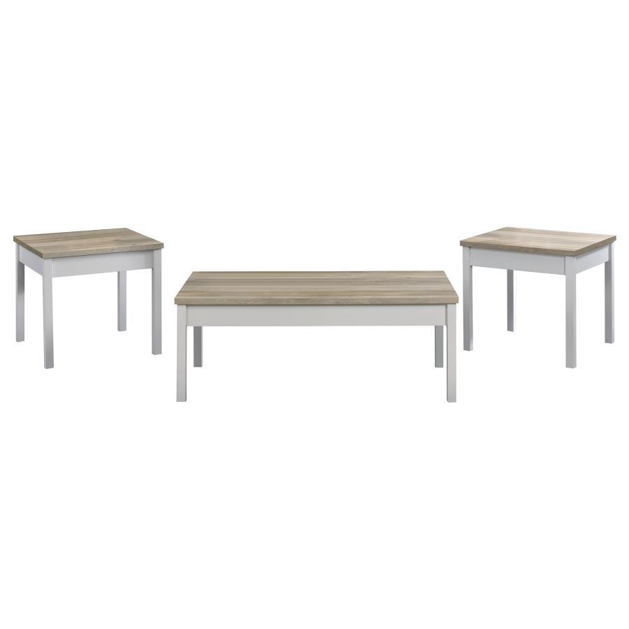 Stacie 3 Piece Coffee Table Set – Distressed Pine & White Farmhouse Style Living Room Furniture with Rectangular Coffee Table and Matching End Tables