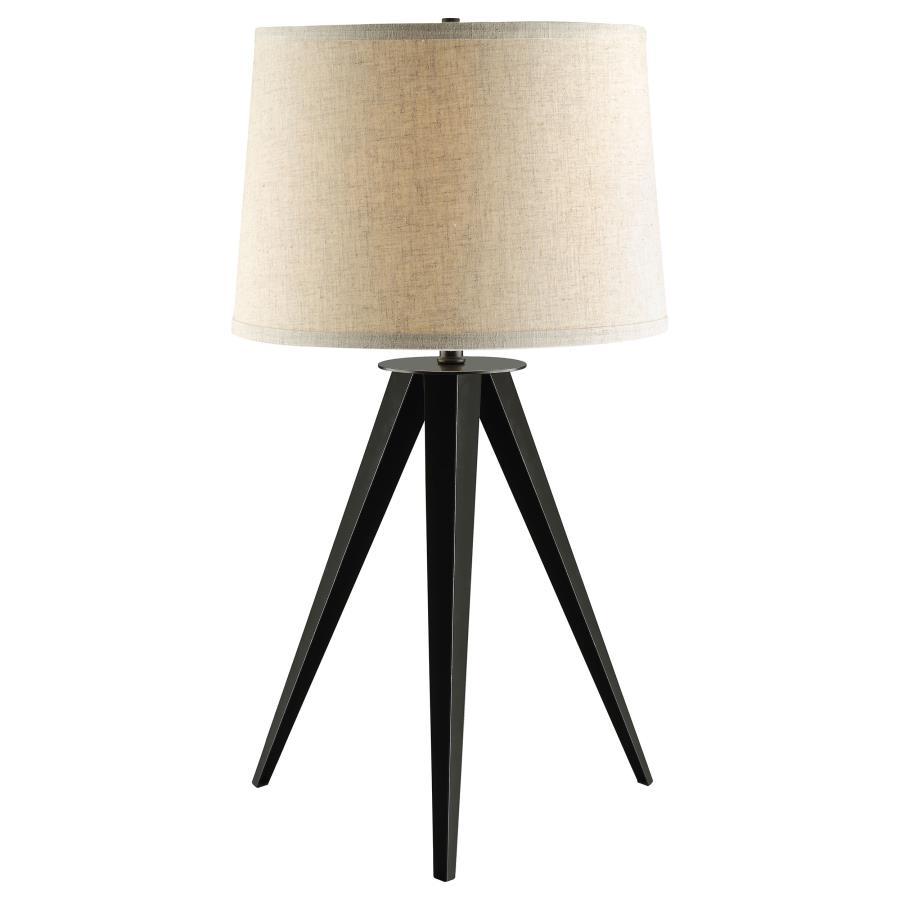 Sabat - Empire Shade Tripod Table Lamp in Black – Modern Minimalist Design with Gray Fabric Drum Shade, Three-Leg Base, Ideal for Bedside or Accent Tables