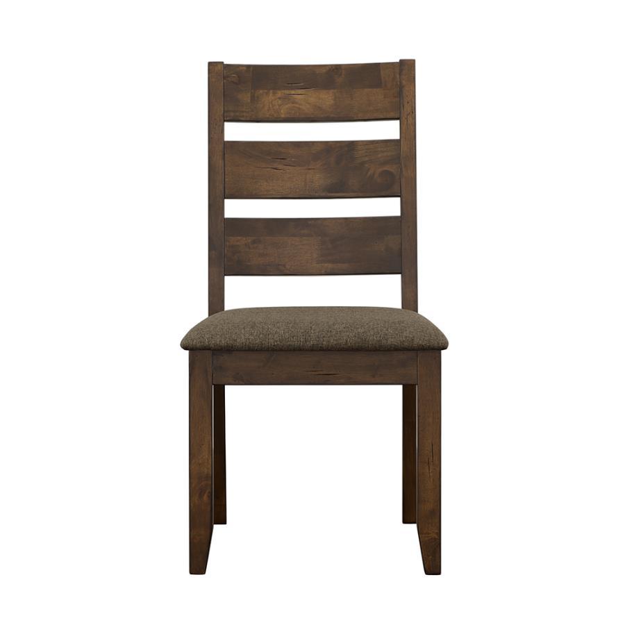 Alston - Wood Dining Side Chair Set of 2 in Knotty Nutmeg Finish with Rustic Slatted Back, Solid Hardwood Frame, and Padded Brown Upholstered Seat