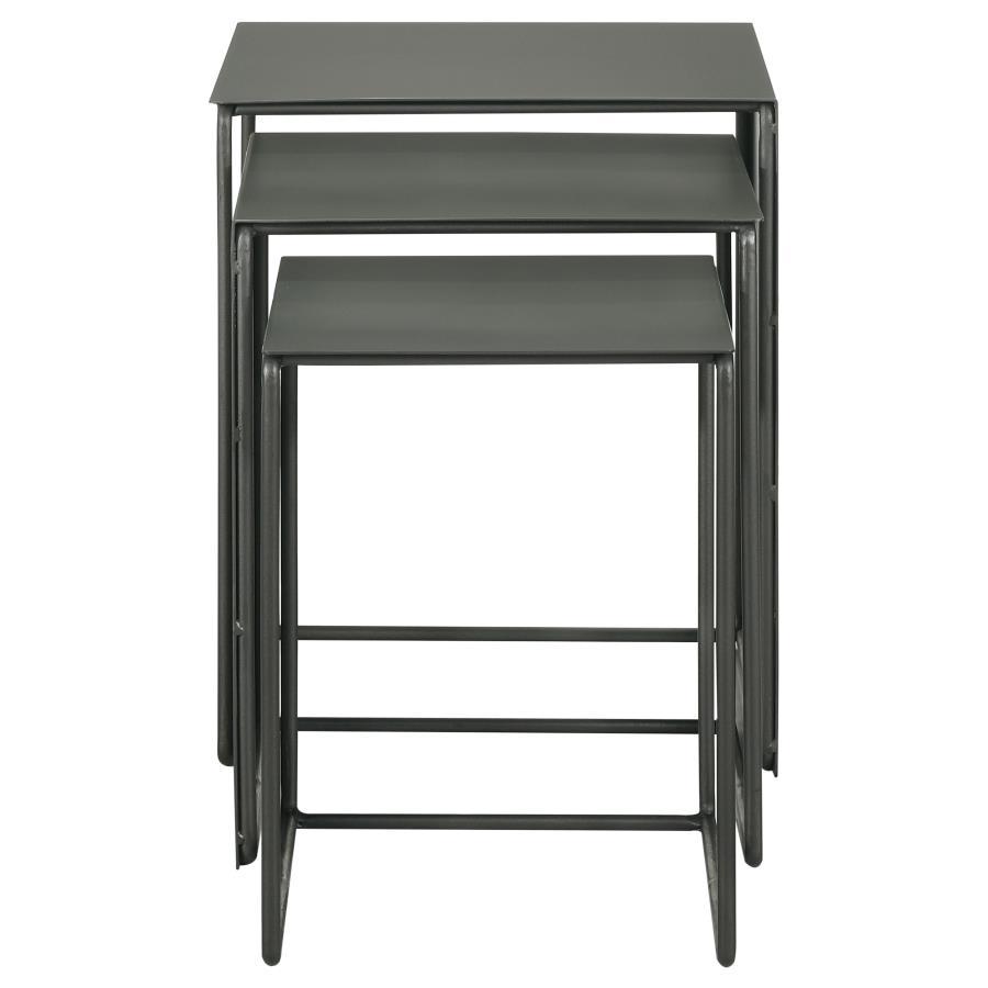 Imez 3-Piece Rectangular Metal Nesting Table Set in Gray – Industrial Modern Design with Sled-Style Base, Versatile Living Room Accent Tables