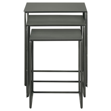 Imez 3-Piece Rectangular Metal Nesting Table Set in Gray – Industrial Modern Design with Sled-Style Base, Versatile Living Room Accent Tables