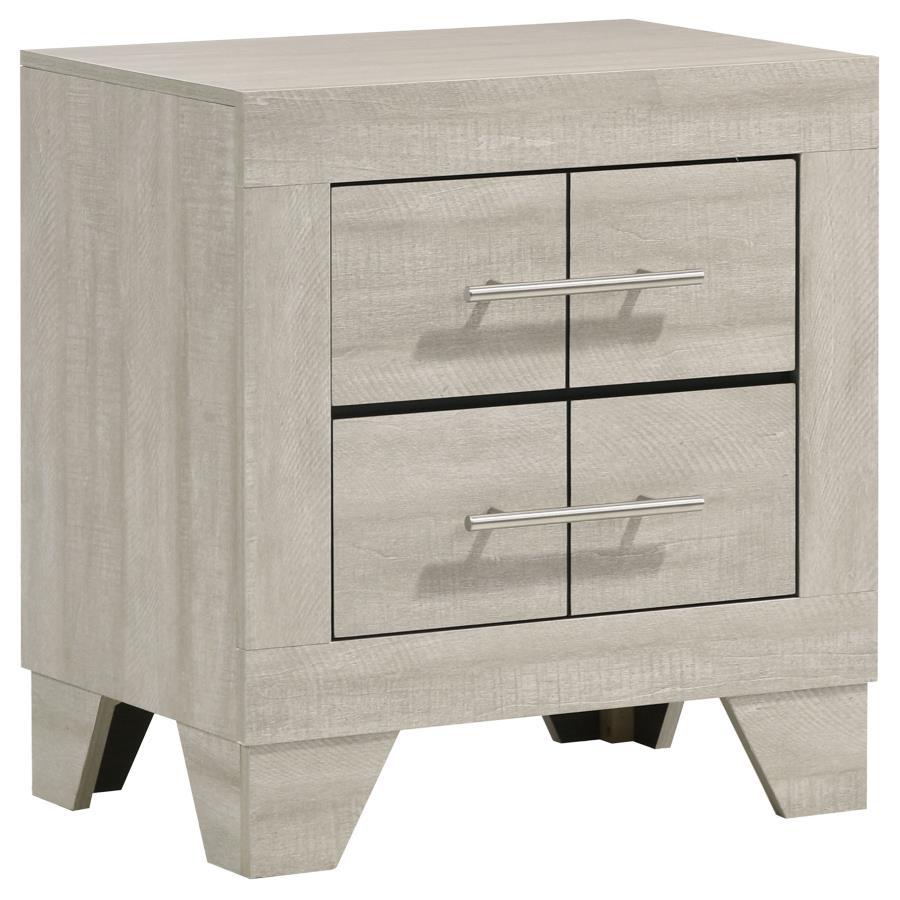 Trenton 2-Drawer Nightstand in Rustic Cream – Contemporary Bedside Table with English Dovetail Drawers, Polished Nickel Handles & Compact Storage
