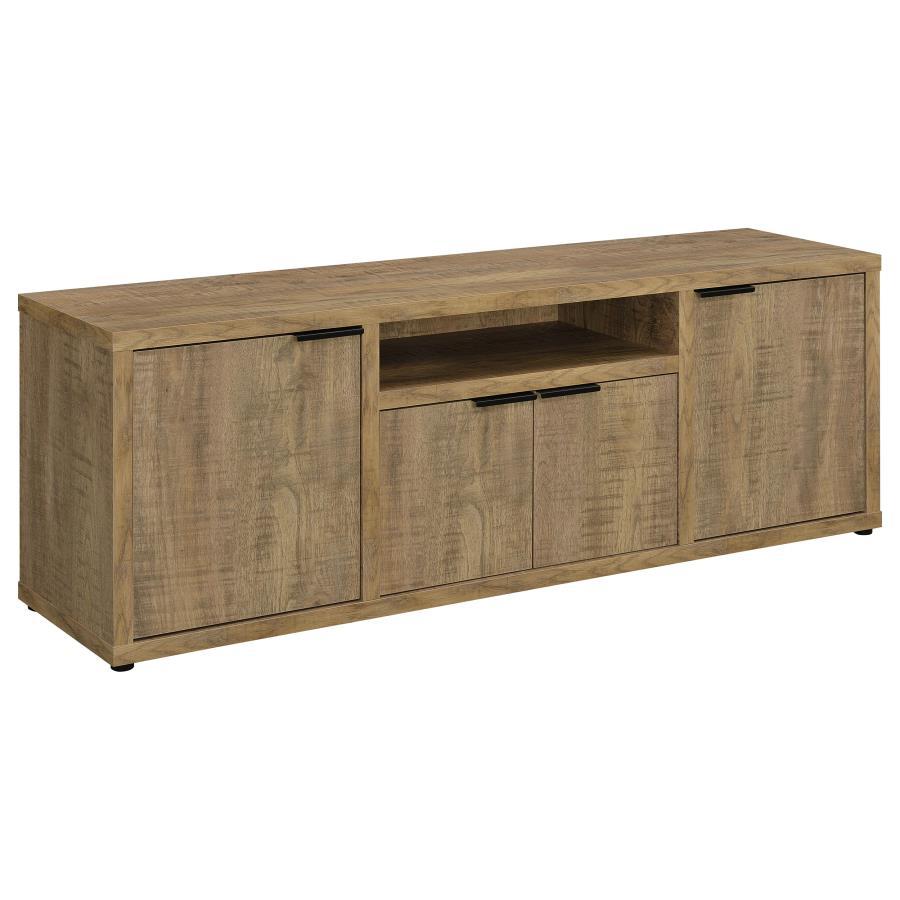 Tabby 4-Door Engineered Wood TV Stand in Mango – Farmhouse Style, Ample Storage, Center Shelf for Media Components, Gaming, and Electronics