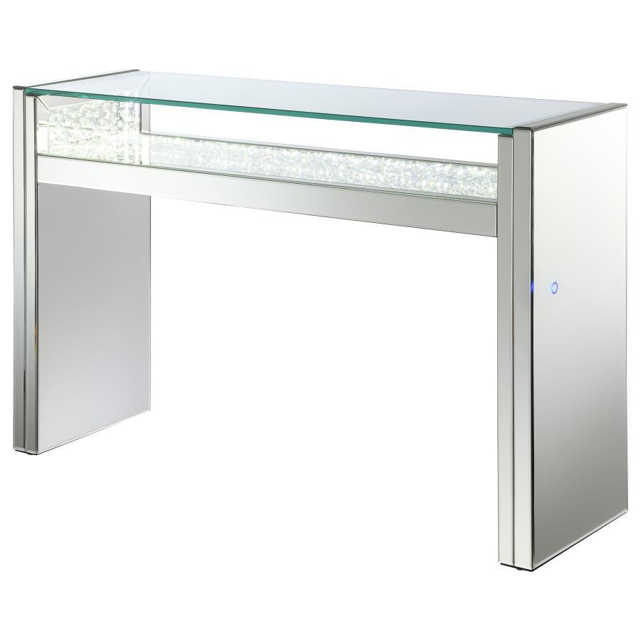 Edna Mirrored Acrylic Console Table with LED Lighting – Silver Modern Entryway or Living Room Accent Table with Floating Glass Top & Glamour