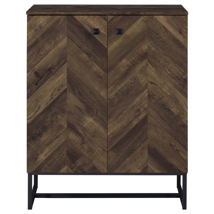 Carolyn - 2 Door Engineered Accent Wood Cabinet - Rustic Oak with Herringbone Pattern Doors, Metal Base, Scratch-Resistant Laminate & Storage
