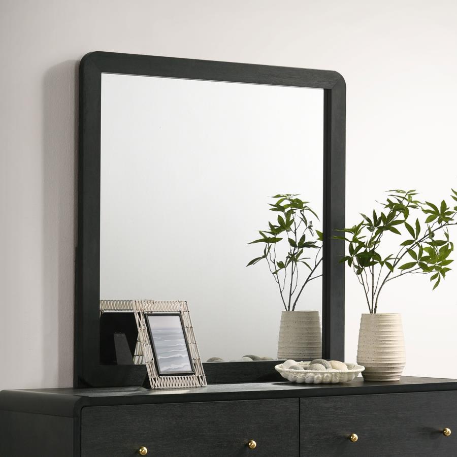 Cavelle Dresser Mirror in Black – Modern Framed Mirror with Rounded Corners, Flat Glass, Direct Dresser Mount, Durable Melamine Finish, and Elegant Contemporary Style
