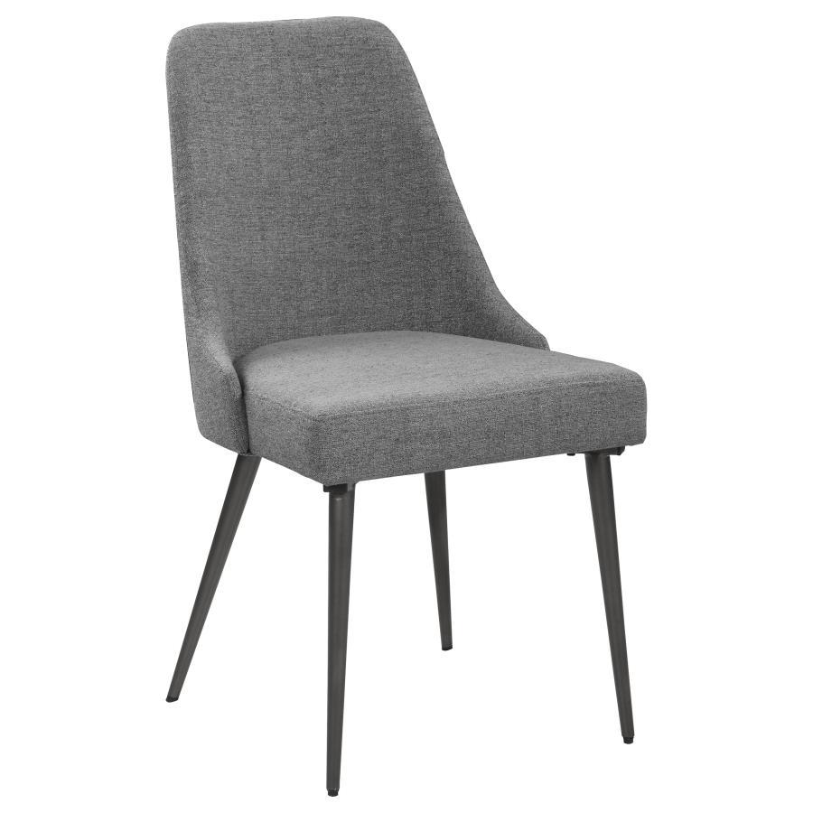 Alan Fabric Upholstered Dining Side Chair (Set of 2) – Mid-Century Modern Armless Design with Gunmetal Legs and Grey Textured Cushions