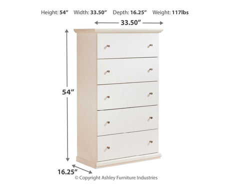 Bostwick Shoals - Five Drawer Chest - White