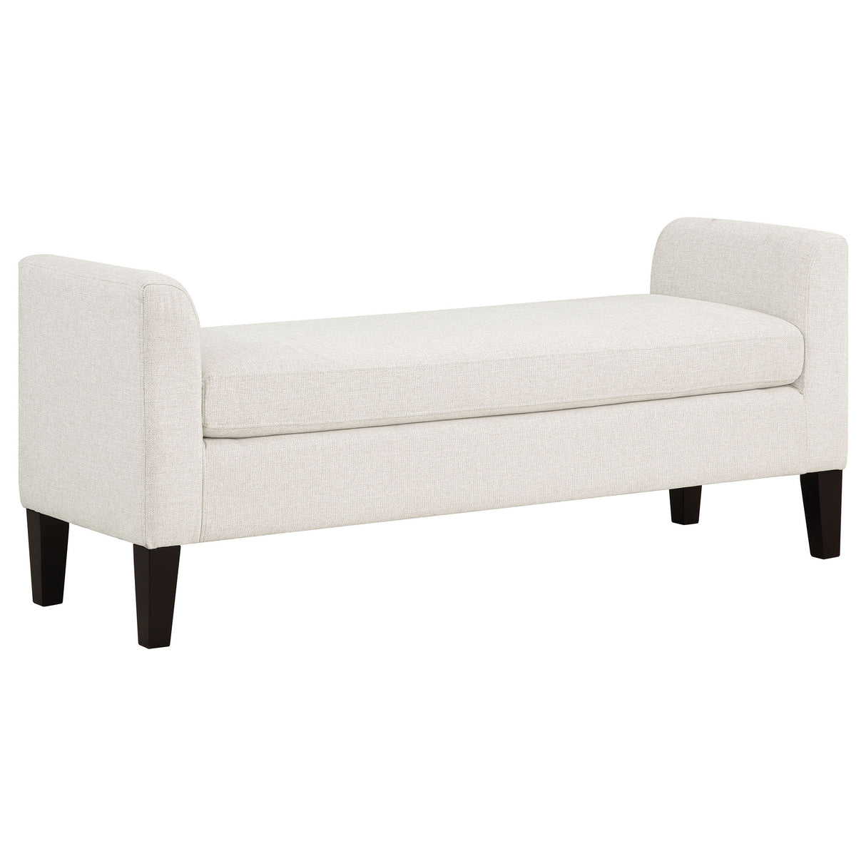 Rex Fabric Upholstered Accent Bench with Armrests – Modern Vanilla Seating with Soft Cushion, Backless Design, Wooden Legs, Contemporary Entryway or Bedroom Bench