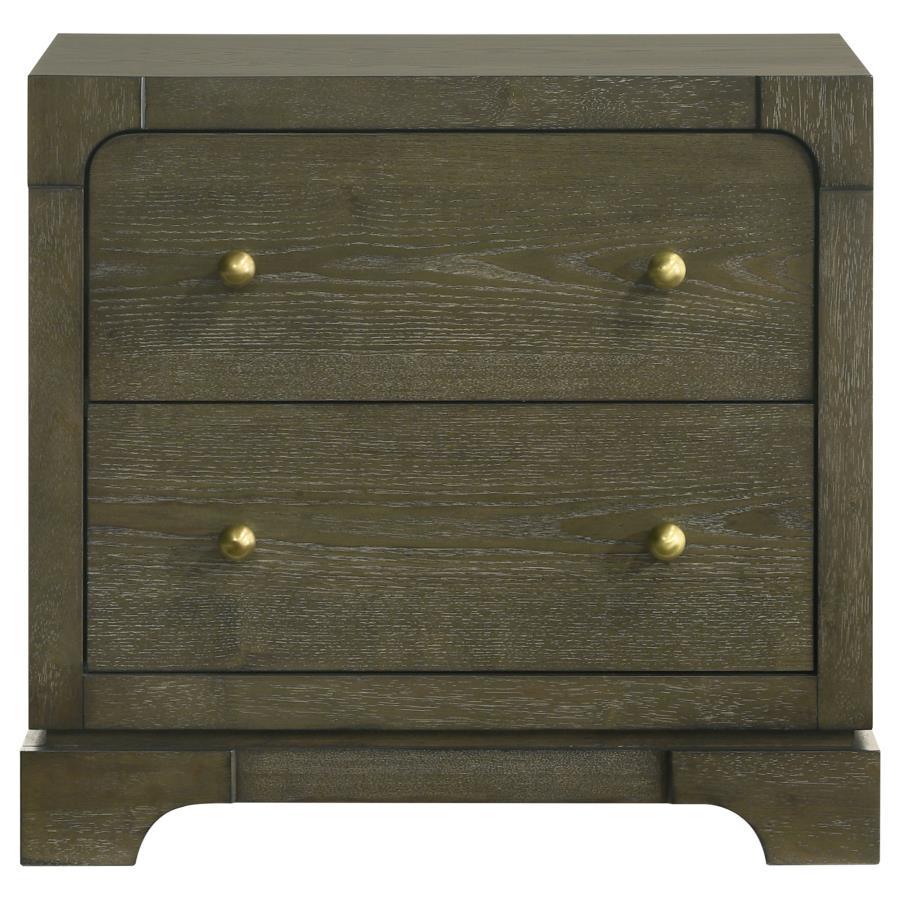 Gran Park 2-Drawer Nightstand Bedside Table – Dark Cocoa Finish with Brass Knobs, Felt-Lined Drawer & Smooth Glide Storage for Bedroom