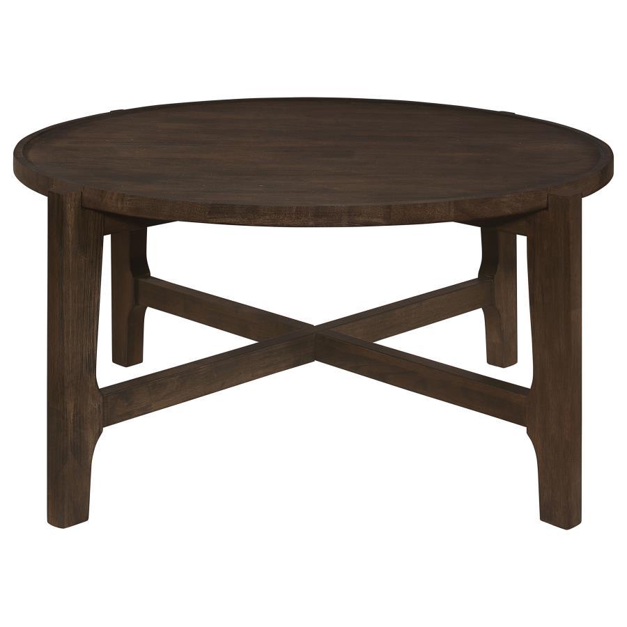 Cota Round Solid Wood Coffee Table – Dark Brown with Intersecting Legs for Timeless Elegance, Durable & Stylish