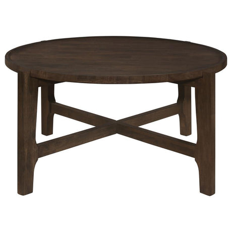Cota Round Solid Wood Coffee Table – Dark Brown with Intersecting Legs for Timeless Elegance, Durable & Stylish