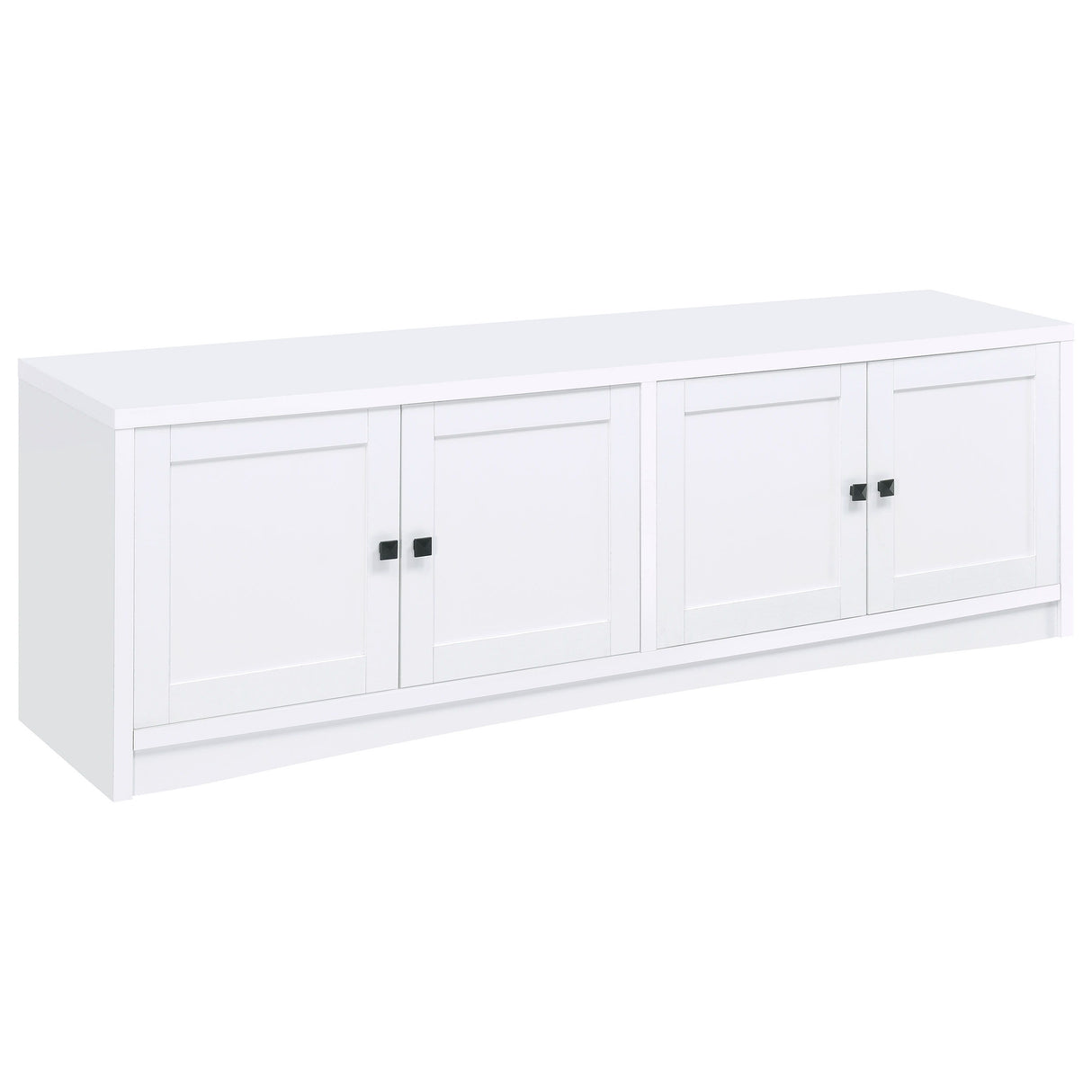 Laughlin 4-Door Engineered Wood TV Stand – White Finish, Modern Entertainment Console, Adjustable Shelves, Cord Management, Media Storage for 85" TVs