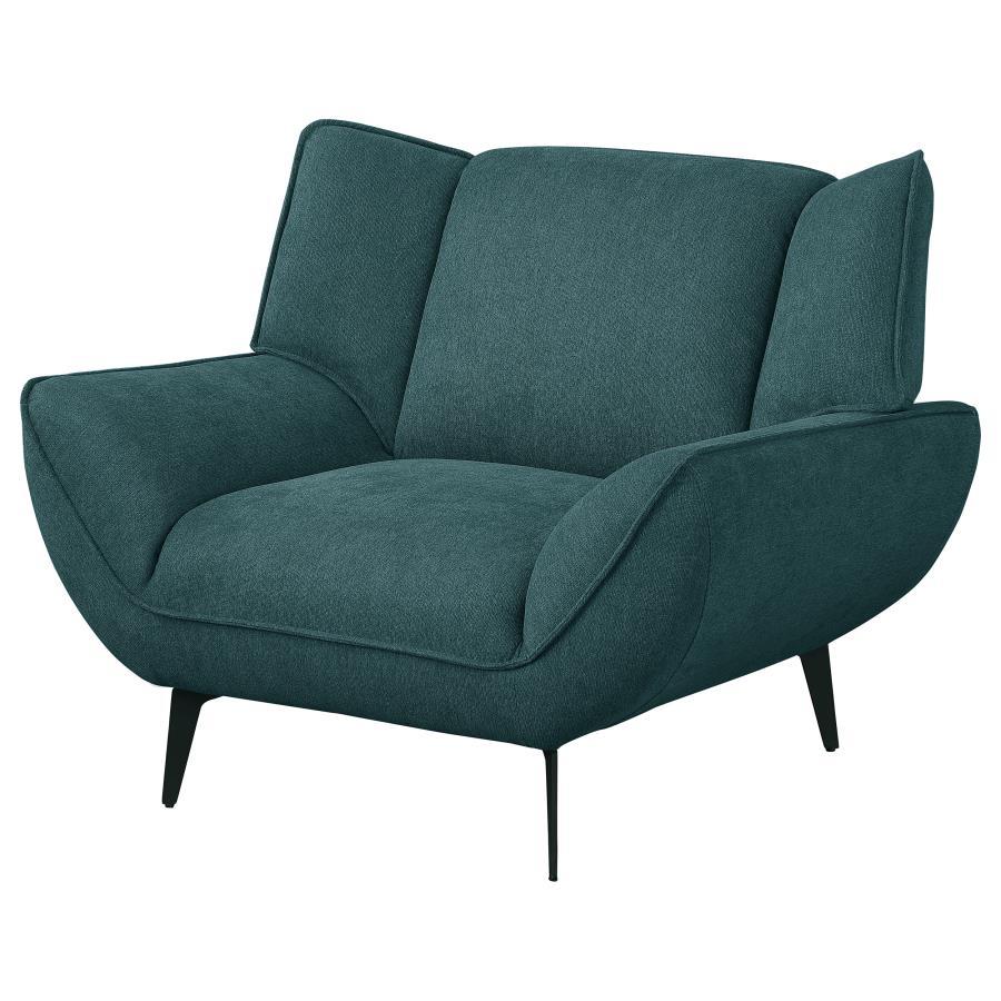 Acton - Upholstered Flared Arm Accent Chair – Teal Blue Fabric with Tapered Black Metal Legs & Wing Back Design for Stylish Comfort