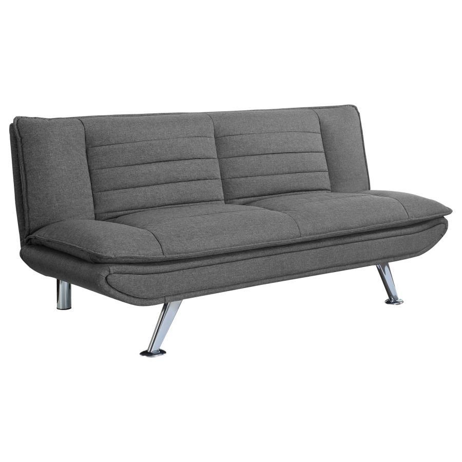 Julian Upholstered Tufted Convertible Sofa Bed with Pillow-Top Seating, Chrome Metal Legs, Grey Woven Fabric, Sinuous Spring Base, Modern Living Room