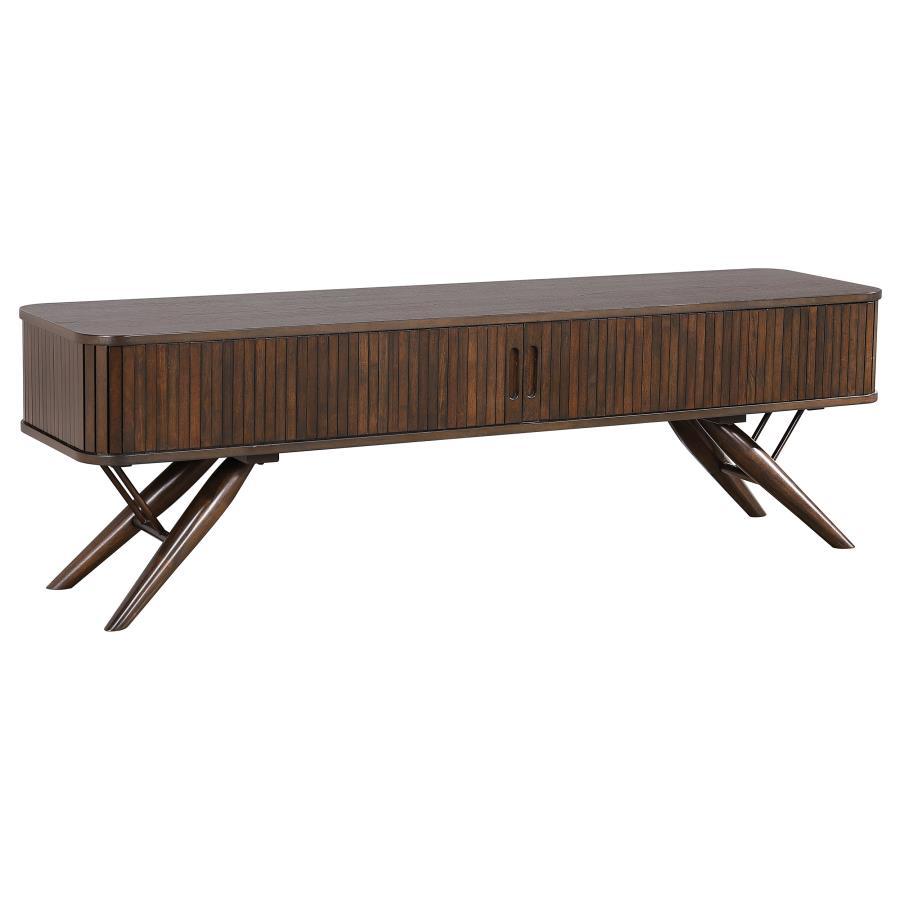 Valna Wood TV Stand With Sliding Doors – Walnut, Mid-Century Modern 71" Entertainment Console for TVs Up to 80 Inches