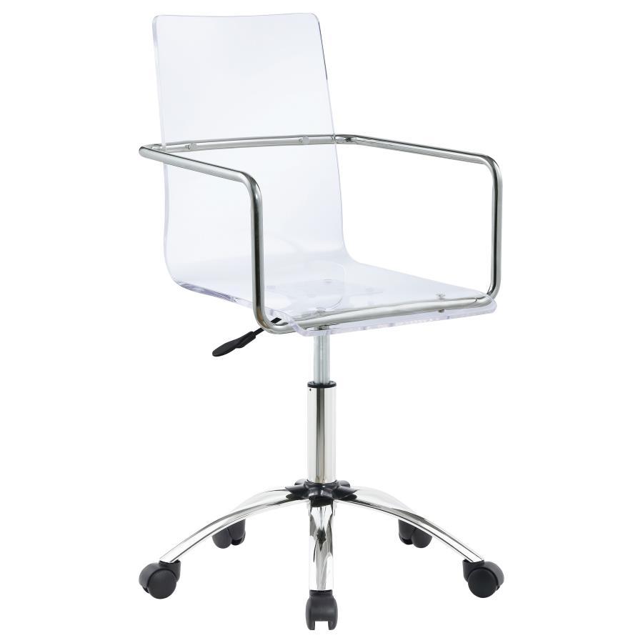 Amaturo Acrylic Adjustable Home Office Desk Chair – Clear Modern Desk Chair with Chromed Metal Base, Swivel Caster Wheels, and Height Adjustment
