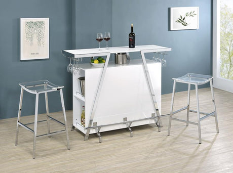 Araceli Freestanding LED Home Bar Cabinet – White High Gloss Finish, Contemporary Modular Design with Bottle Storage, LED Lighting, and Spacious Worktop
