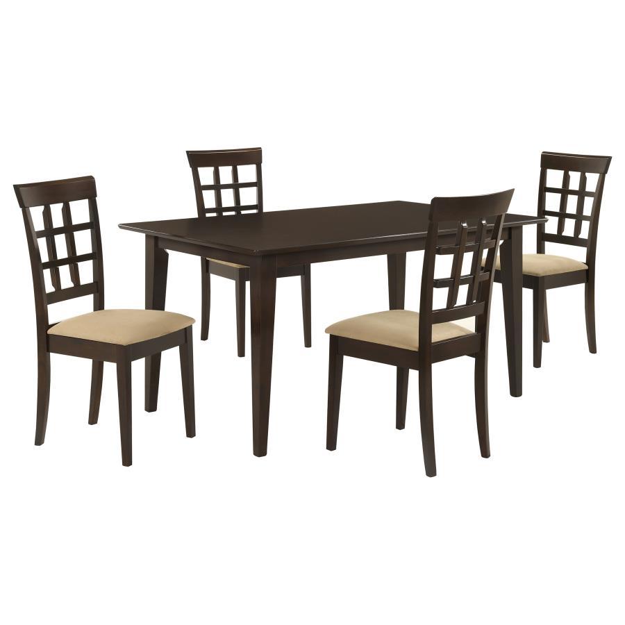 Gabriel 5-Piece Rectangular Dining Set – 59" Wood Table with Cappuccino Finish and 4 Lattice Back Upholstered Chairs, Classic Elegant Design