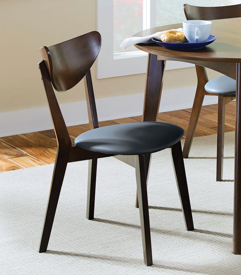 Jedda Wood Dining Side Chair Set of 2 in Dark Walnut and Black, Modern Cushioned Leatherette Seating with Curved Back and Sturdy Wide-Angled Legs