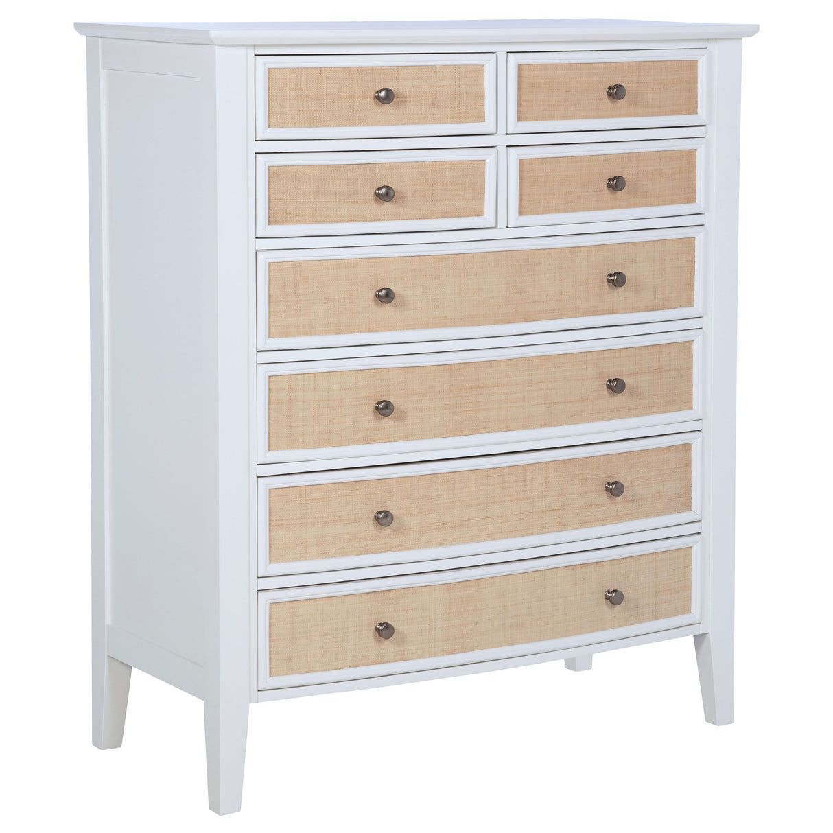 Bexhill 8-Drawer Chest of Drawers in White with Coastal Rattan Accents – Stylish Storage Solution for Bedroom Organization and Home Décor