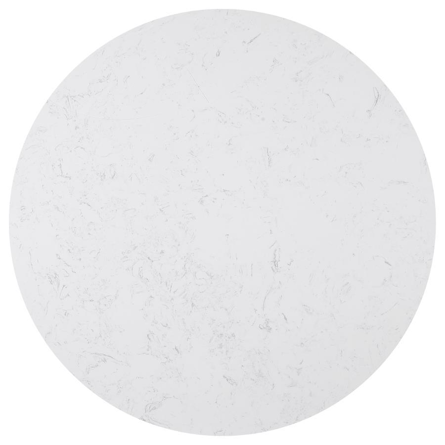 Sherry Round Marble Top Dining Table With Rustic Espresso Pedestal Base - 54-Inch Modern Dining Table For Contemporary Interiors