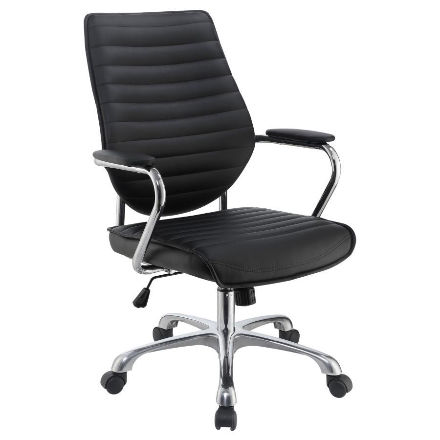 Chase Upholstered Adjustable Home Office Desk Chair – Ergonomic Desk Chair with Padded Seat, Swivel Base, Casters, Armrests, Black