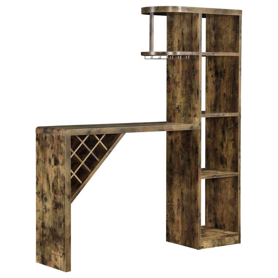 Belvedere 5-Shelf Home Bar Table Wine Storage – Rustic Nutmeg Finish with Diagonal Wine Rack, Open Shelves & Stylish Display for Entertaining