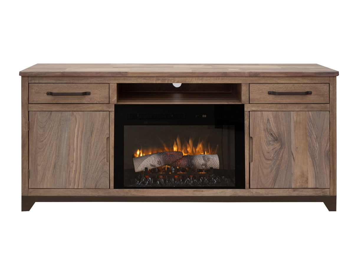 Natural Parota - 70" Electric Fireplace - Brown Cappuccino